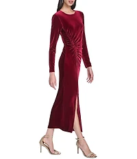 Vince Camuto Velvet Round Neck Long Sleeve Midi Sheath Dress