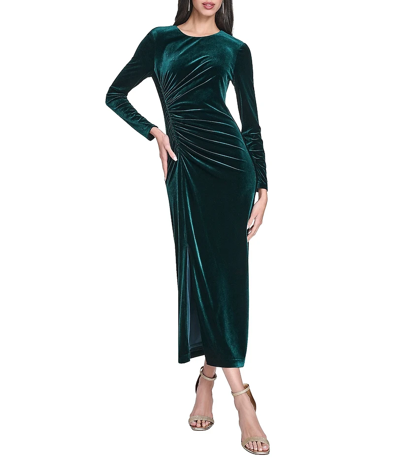 Vince Camuto Velvet Round Neck Long Sleeve Midi Sheath Dress
