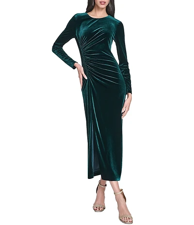 Vince Camuto Velvet Round Neck Long Sleeve Midi Sheath Dress