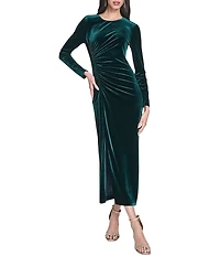 Vince Camuto Velvet Round Neck Long Sleeve Midi Sheath Dress