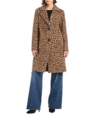 Vince Camuto Wool Blend Leopard Print Notch Collar Boyfriend Fit Walker Coat
