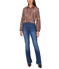 Vince Camuto Woven Cheetah Print V-Neck Long Sleeve Shirt