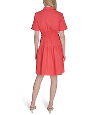 Vince Camuto Woven Collared Short Sleeve Button Front Shirt Dress
