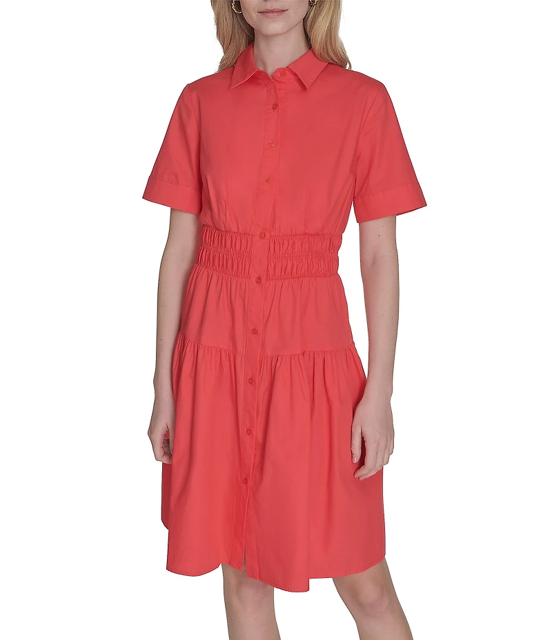 Vince Camuto Woven Collared Short Sleeve Button Front Shirt Dress