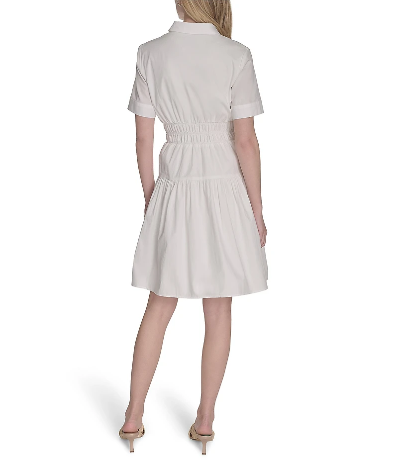 Vince Camuto Woven Collared Short Sleeve Button Front Shirt Dress