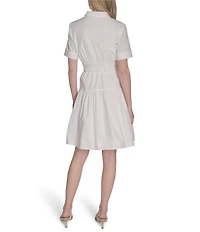 Vince Camuto Woven Collared Short Sleeve Button Front Shirt Dress