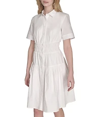 Vince Camuto Woven Collared Short Sleeve Button Front Shirt Dress