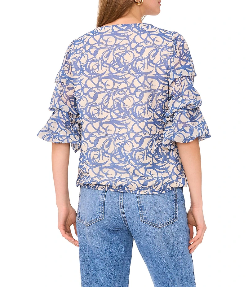 Vince Camuto Woven Floral Print V-Neck 3/4 Lantern Sleeve Blouse