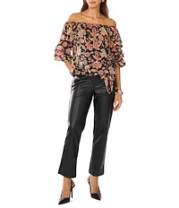 Vince Camuto Woven Floral Print Off-The-Shoulder Bubble 3/4 Sleeve Top
