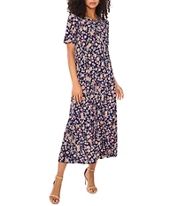 Vince Camuto Woven Floral Print Round Neck 3/4 Sleeve Maxi A-Line Dress