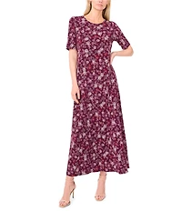 Vince Camuto Woven Floral Print Round Neck 3/4 Sleeve Maxi A-Line Dress