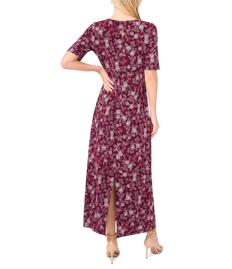Vince Camuto Woven Floral Print Round Neck 3/4 Sleeve Maxi A-Line Dress