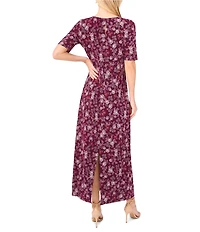 Vince Camuto Woven Floral Print Round Neck 3/4 Sleeve Maxi A-Line Dress