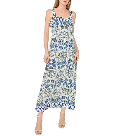 Vince Camuto Woven Floral Print Square Neck Sleeveless Maxi Dress