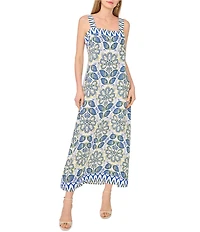 Vince Camuto Woven Floral Print Square Neck Sleeveless Maxi Dress