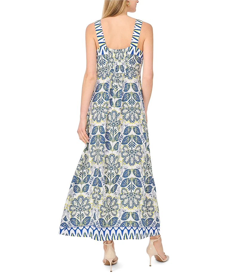 Vince Camuto Woven Floral Print Square Neck Sleeveless Maxi Dress