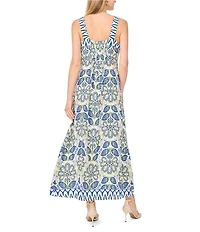 Vince Camuto Woven Floral Print Square Neck Sleeveless Maxi Dress