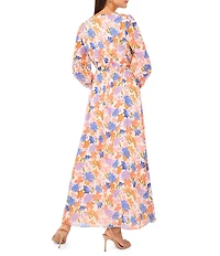 Vince Camuto Woven Floral Print V-Neck Long Sleeve Wrap Front Maxi Dress