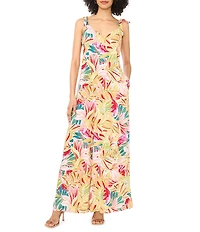 Vince Camuto Woven Floral Print V-Neck Sleeveless Tie Strap Jumpsuit