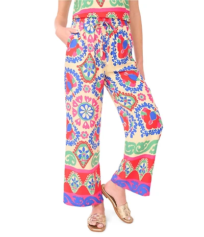 Vince Camuto Woven Floral Print Wide Leg Drawstring Coordinating Pants