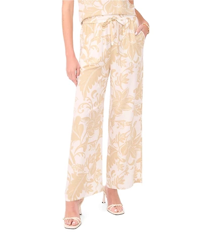 Vince Camuto Woven Floral Printed Wide Leg Drawstring Coordinating Pants