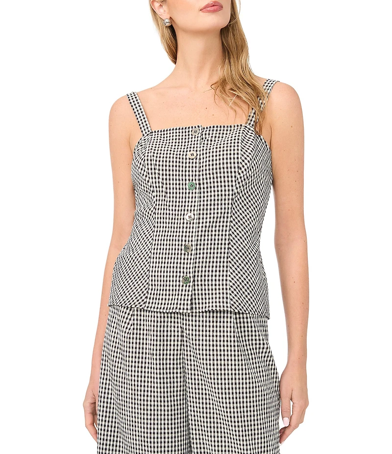 Vince Camuto Woven Gingham Print Square Neck Sleeveless Coordinating Tank