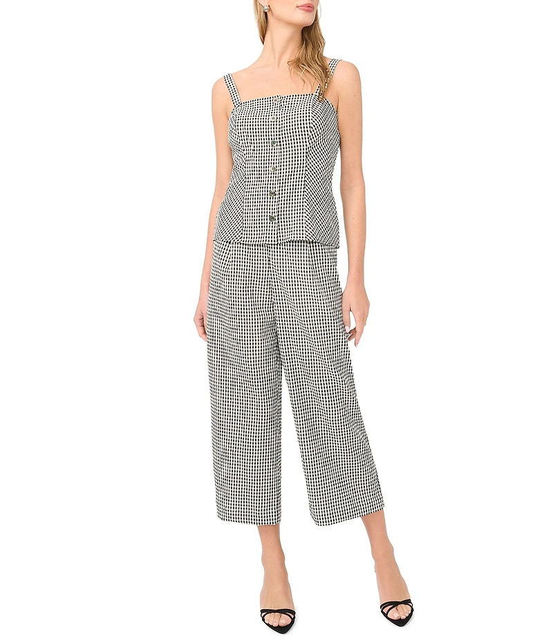 Vince Camuto Woven Gingham Print Square Neck Sleeveless Coordinating Tank
