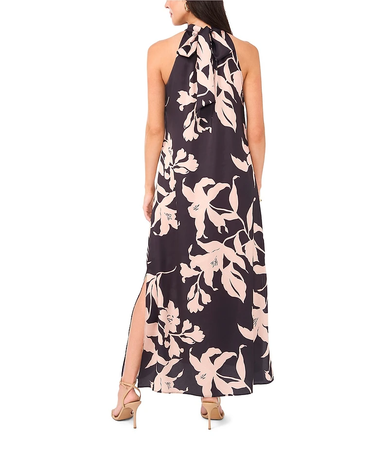 Vince Camuto Woven Halter Mock Neck Sleeveless Tie Back A-Line Dress