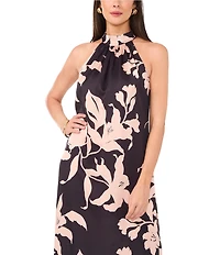 Vince Camuto Woven Halter Mock Neck Sleeveless Tie Back A-Line Dress