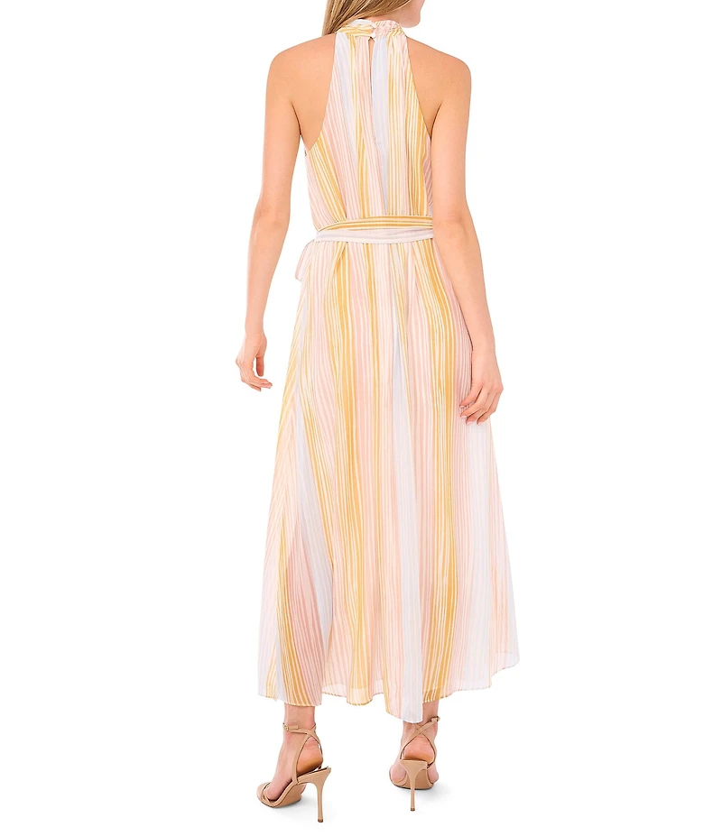 Vince Camuto Woven Halter Neck Sleeveless Striped Maxi Dress
