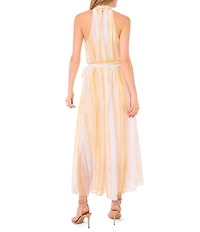 Vince Camuto Woven Halter Neck Sleeveless Striped Maxi Dress
