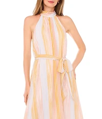 Vince Camuto Woven Halter Neck Sleeveless Striped Maxi Dress