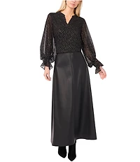 Vince Camuto Woven Lurex Dot V-Neck Long Sleeve Blouse