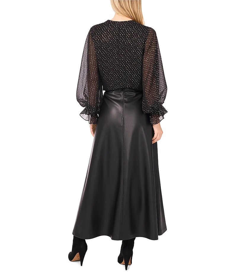 Vince Camuto Woven Lurex Dot V-Neck Long Sleeve Blouse