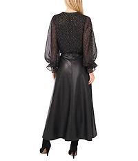 Vince Camuto Woven Lurex Dot V-Neck Long Sleeve Blouse