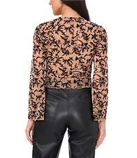 Vince Camuto Woven Mock Neck Long Sleeve Floral Print Blouse