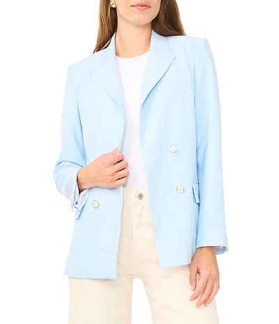 Vince Camuto Woven Notch Lapel Long Sleeve Double Breasted Jacket