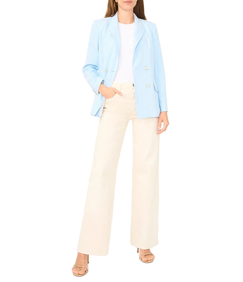 Vince Camuto Woven Notch Lapel Long Sleeve Double Breasted Jacket