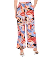 Vince Camuto Woven Tropical Palm Print Drawstring Waist Wide Leg Pants