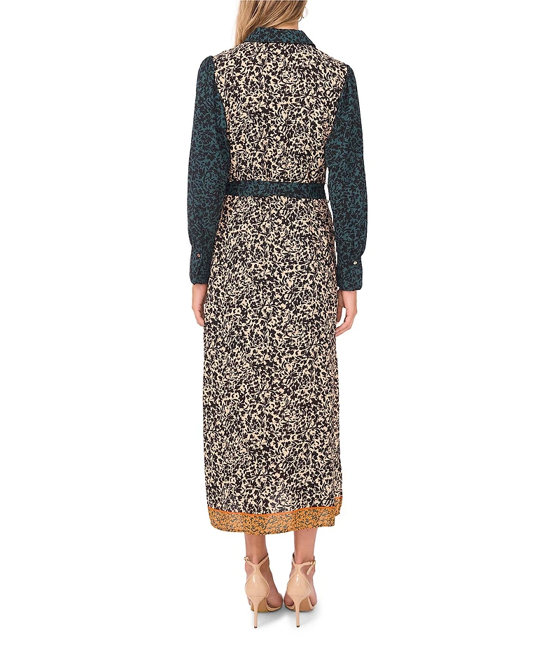 Vince Camuto Woven Point Collar Long Sleeve Button Front Shirt Maxi Dress