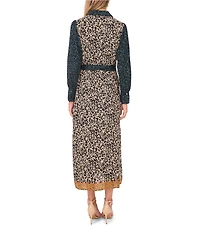 Vince Camuto Woven Point Collar Long Sleeve Button Front Shirt Maxi Dress