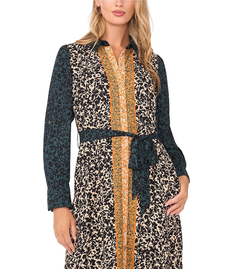 Vince Camuto Woven Point Collar Long Sleeve Button Front Shirt Maxi Dress