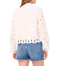 Vince Camuto Woven Point Collar Long Sleeve Embroidered Blouse