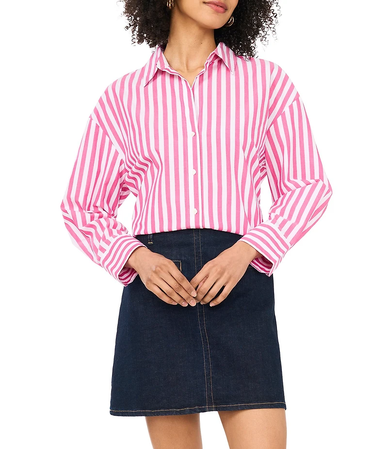 Vince Camuto Woven Point Collar Long Sleeve Stripe Button Down Blouse