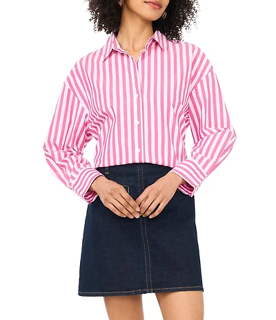 Vince Camuto Woven Point Collar Long Sleeve Stripe Button Down Blouse
