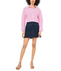 Vince Camuto Woven Point Collar Long Sleeve Stripe Button Down Blouse