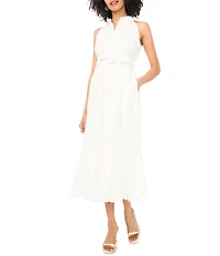 Vince Camuto Woven Point Collar Sleeveless Belted Maxi Dress