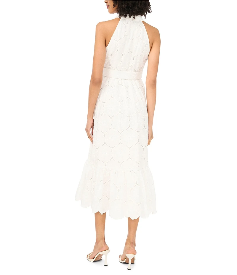Vince Camuto Woven Point Collar Sleeveless Belted Maxi Dress