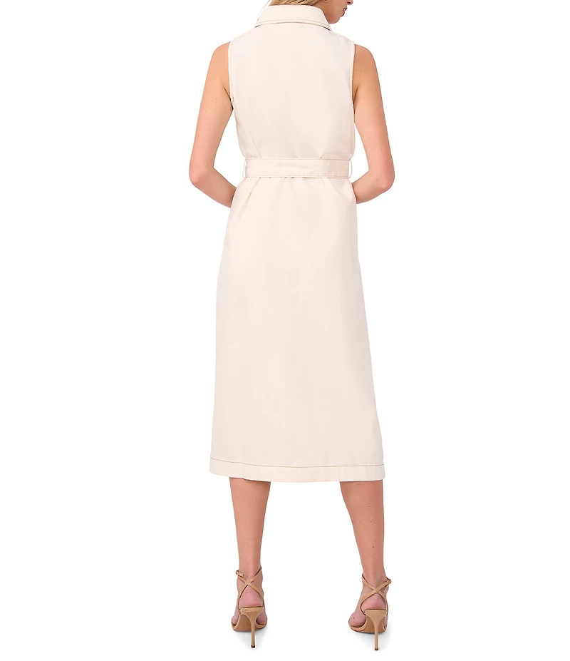 Vince Camuto Woven Point Collar Sleeveless Belted Shirt Dress