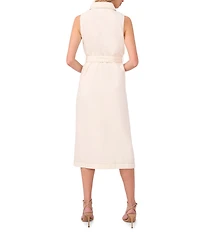 Vince Camuto Woven Point Collar Sleeveless Belted Shirt Dress